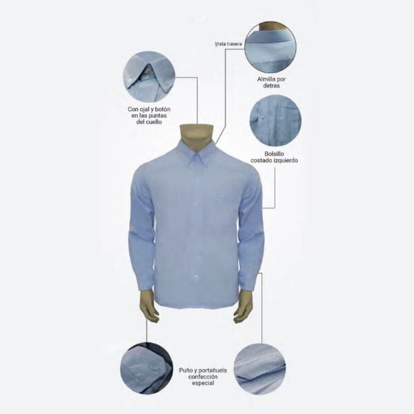 CAMISA AZUL MANGA LARGA OXFORD HOMBRE Y DAMA - Imagen 3