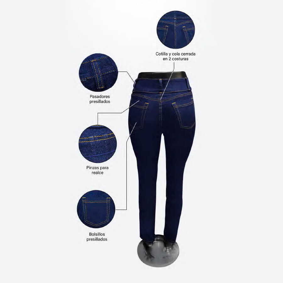 Jean De Dotación Industrial Indigo Dama Strech Color Azul - Imagen 2